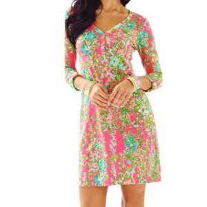 Lilly Pulitzer Palmetto T-Shirt Dress Floral Pink Green Pima Cotton Women XS